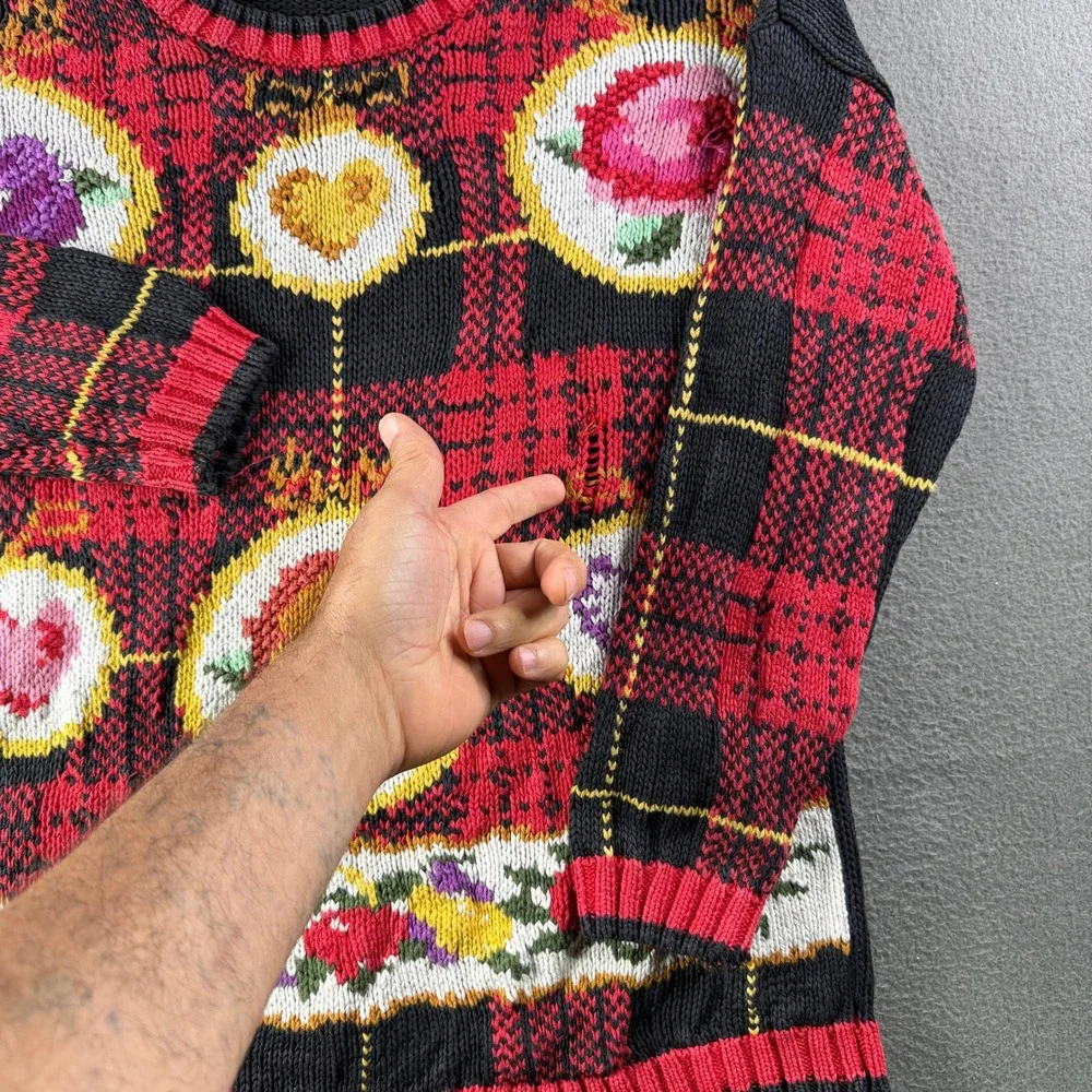 Vintage Paris Smith Sweater Ramie OSFA Heavy Knit Plaid‎ Scotch Floral Boho